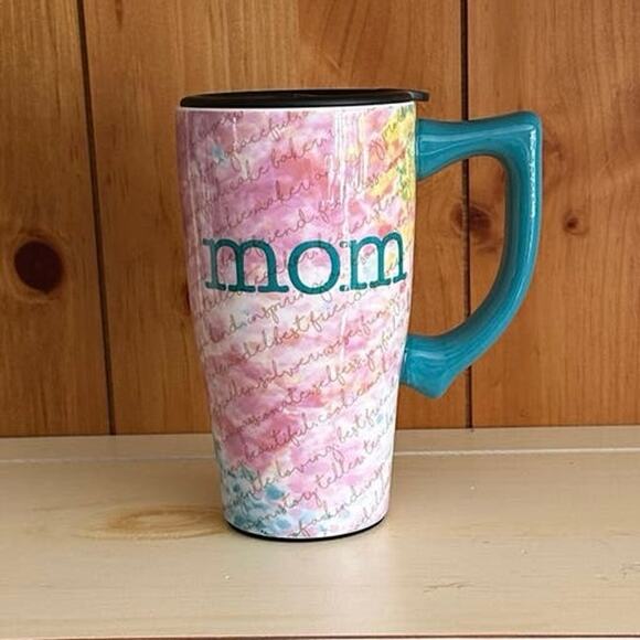 Mom Travel Mug Spoontiques Coffee Tea Cocoa Rainbow Ceramic Lid 18 oz - Picture 1 of 7